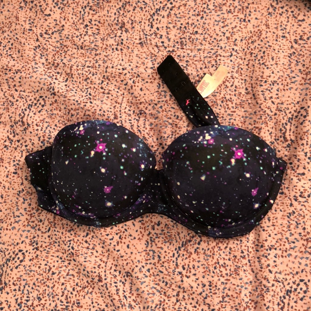 PINK navy blue galaxy strapless bra